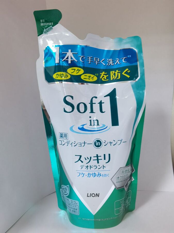JP/ Lion Soft in1 Refreshing Deodorant Refill Шампунь-кондиционер д/волос &quot;Против перхоти&quot;, 370мл/ПЭТ