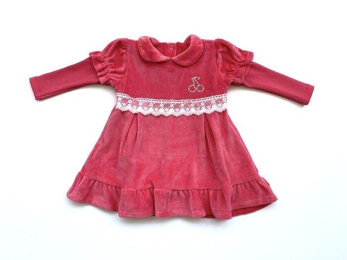 Vikikids Детское велюровое платье со стразами кораллового цвета