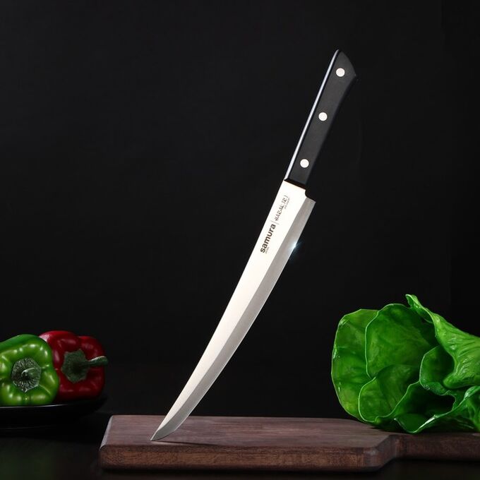 СИМА-ЛЕНД Нож кухонный Samura HARAKIRI, слайсер, лезвие 23 см, чёрная рукоять
