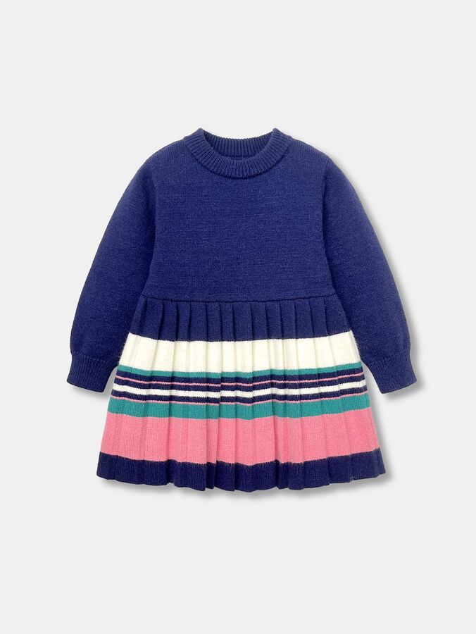 Для девочек Платье-свитер в полоску контрастный плиссированный