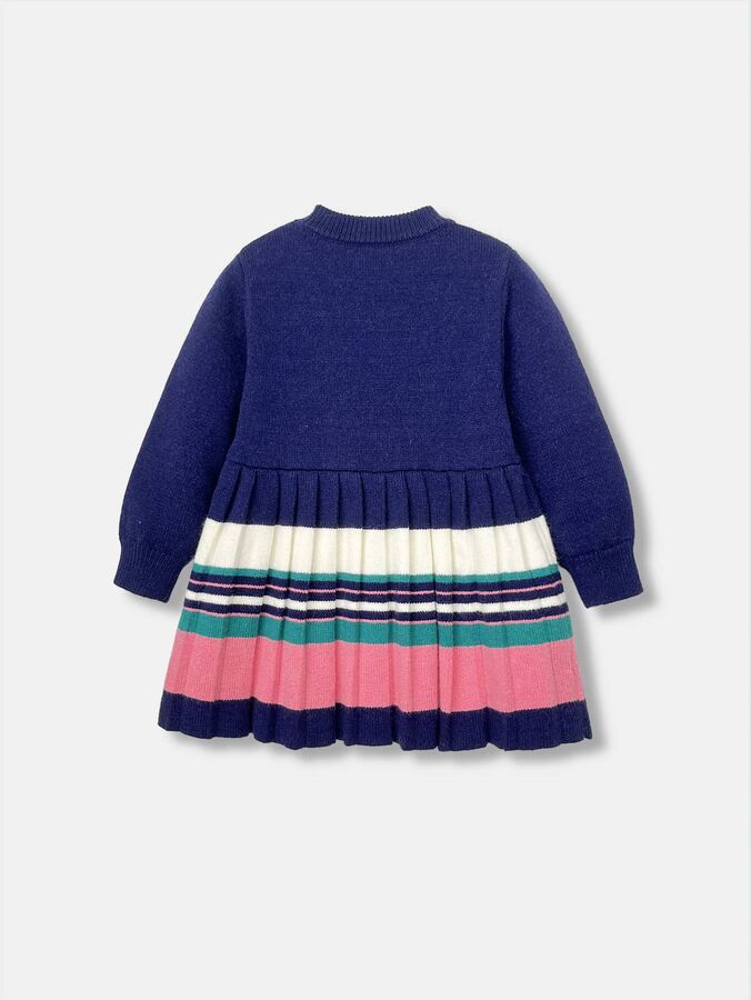 Для девочек Платье-свитер в полоску контрастный плиссированный