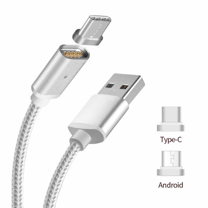 Кабель 2 в 1: micro usb + Type C (Usb C). Магнитный шнур для зарядки телефона