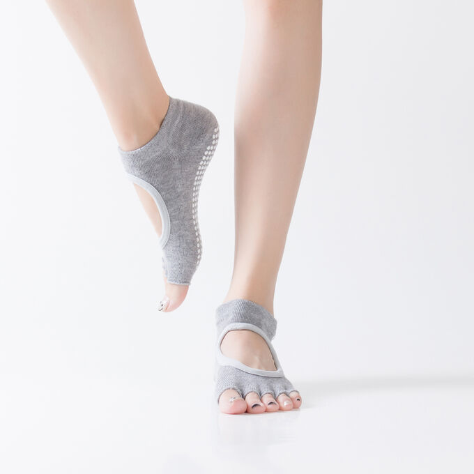 Носки для йоги женские с открытыми пальцами, цвет серый