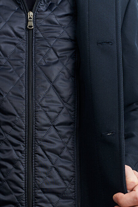 Шерстяное зимнее темно-синее пальто стандартной посадки, нормального покроя, выдвижной жилет