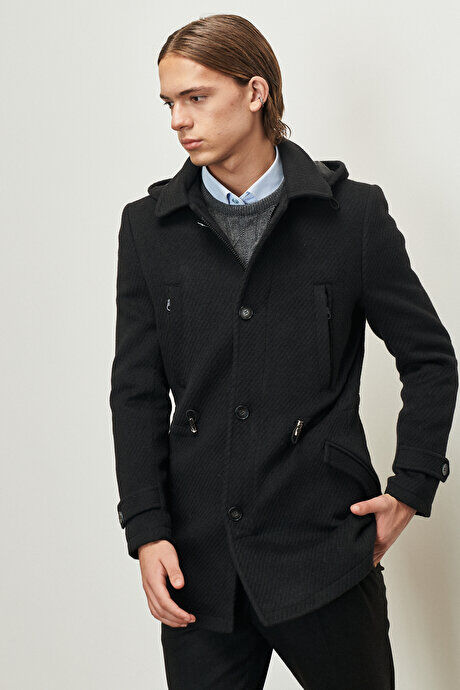 Стандартный крой Стандартный пуловер с капюшоном Детский воротник Шерстяное черное пальто