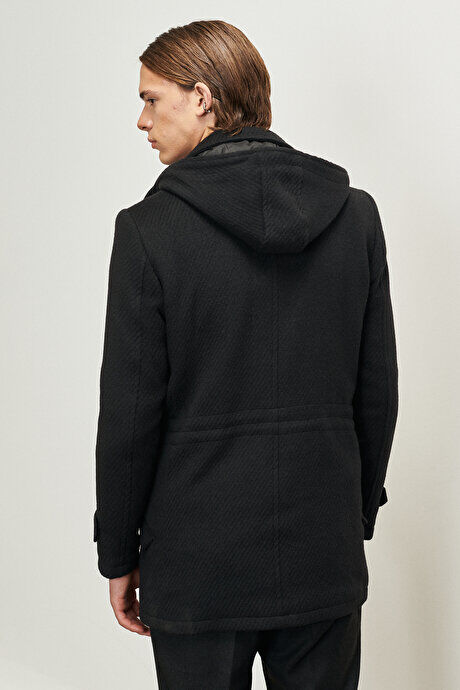 Стандартный крой Стандартный пуловер с капюшоном Детский воротник Шерстяное черное пальто