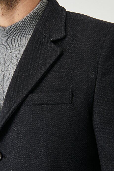 Стандартный крой Нормальный покрой Воротник-стойка Шерстяное пальто Антрацитового цвета