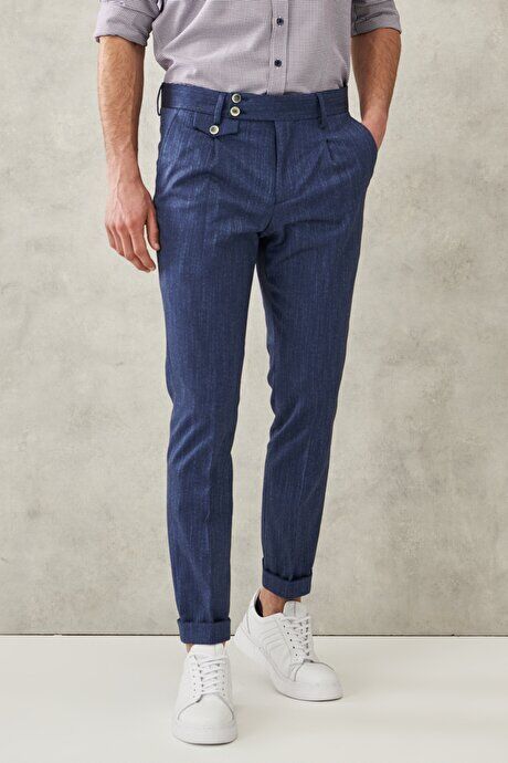 altinyildizclassics Slim Fit Slim Fit Классические темно-синие брюки с узором в елочку