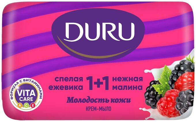 Duru / Дуру Крем-мыло 1+1 80г Малина-Ежевика 80 г | Мыло твёрдое ...