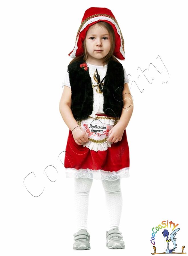 Костюм Красная Шапочка, детский рост 104-120 см 3-6 лет (шапка, жилет, юбка)