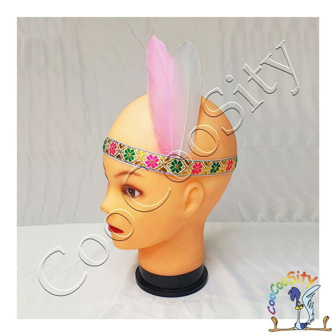 Hallowen Concepts Повязка Индейца на голову, 2 пера белое и розовое, ширина 2 см (ТМ Lisena)