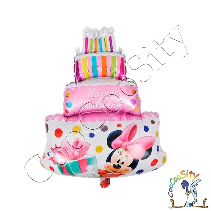 Balloons Шар воздушный фольгированный Фигура, Торт Микки и Минни Маус розовый, 1 шт. (78х59 см)