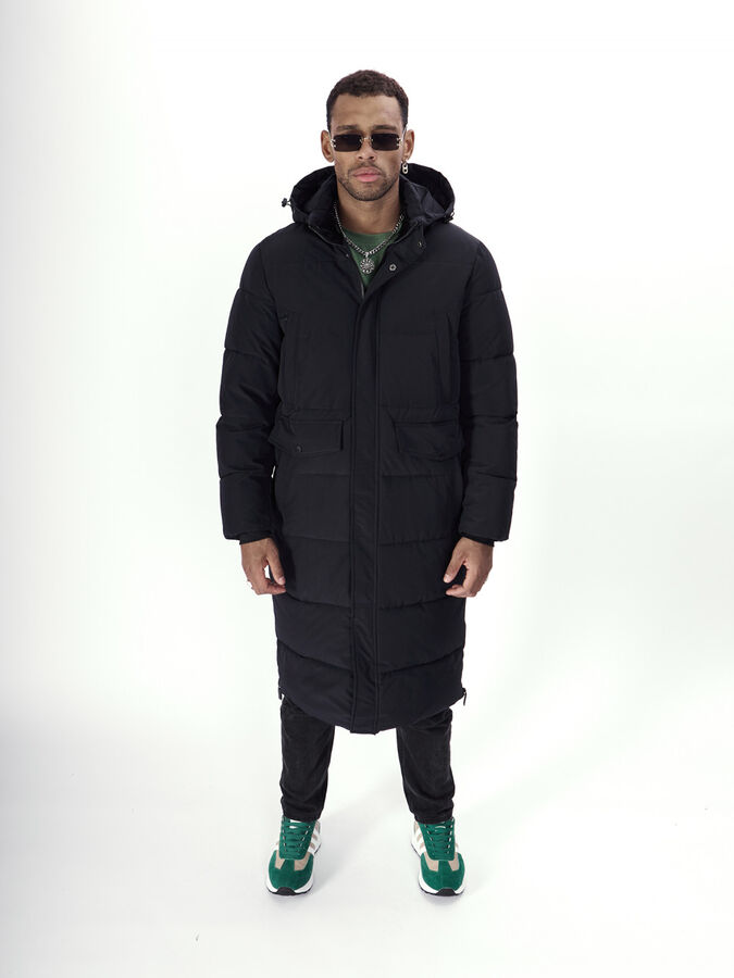 Куртка удлинённая мужская зимняя черного цвета 7708Ch