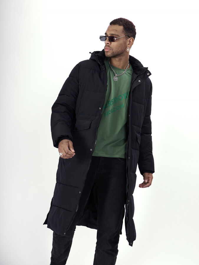 Куртка удлинённая мужская зимняя черного цвета 7708Ch