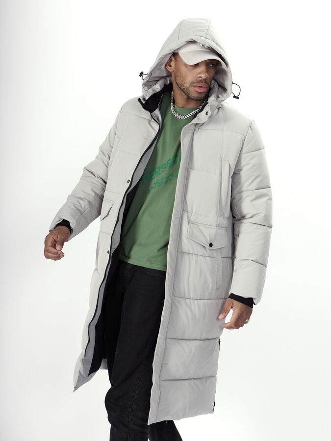 Куртка удлинённая мужская зимняя светло-серого цвета 7708SS