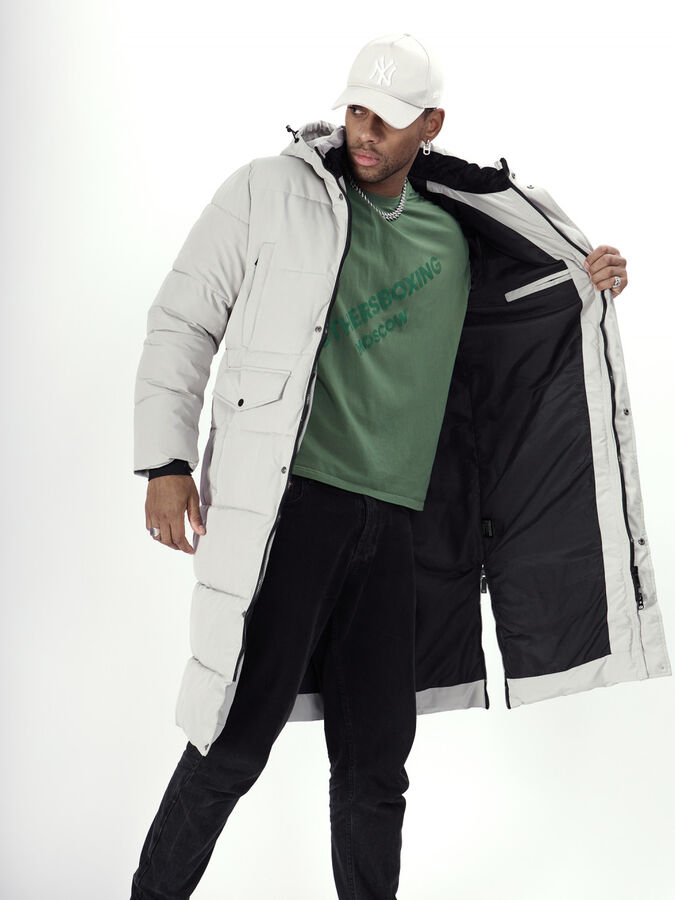 Куртка удлинённая мужская зимняя светло-серого цвета 7708SS