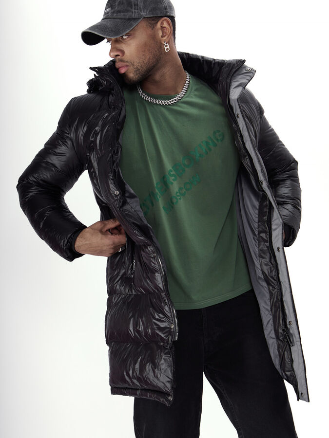 Куртка удлинённая мужская зимняя черного цвета 22306Ch