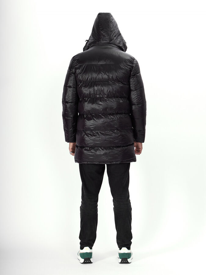 Куртка удлинённая мужская зимняя черного цвета 22307Ch