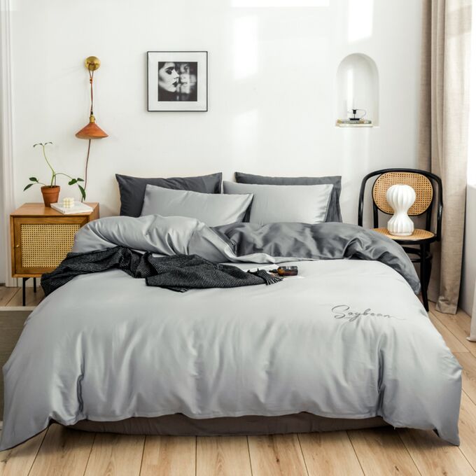Швейный цех "Маруся" Комплект постельного белья САТИН PREMIUM цвет Серый+Серый Темный 2 спальный