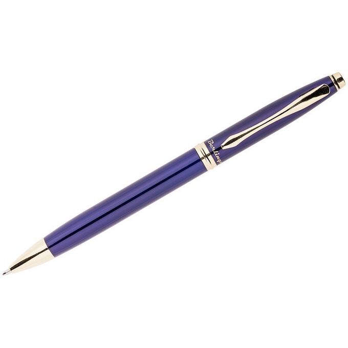 Ручка шариковая Berlingo &quot;Silver Luxe&quot; синяя, 0,7мм, корпус синий/золото, поворот., пласт. футляр
