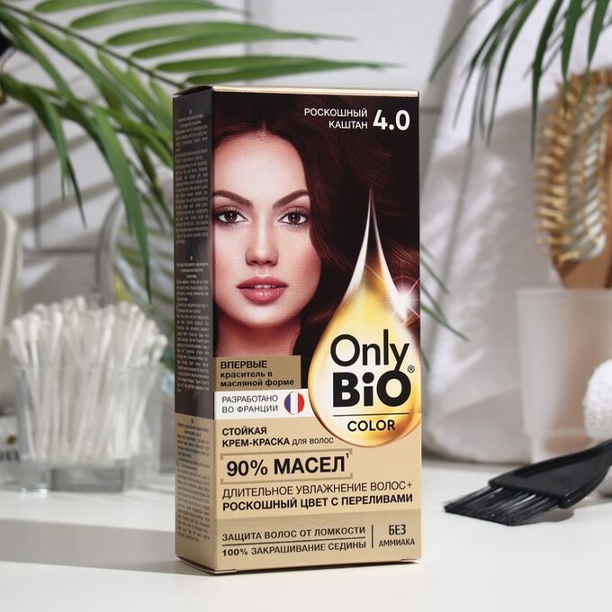 Fitoкосметика Стойкая крем-краска для волос серии Only Bio COLOR тон 4.0 роскошный каштан, 115 мл