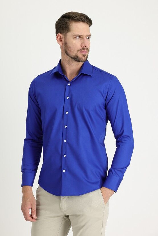 Kiğılı Синяя рубашка с длинным рукавом Sax Non Iron Slim Fit