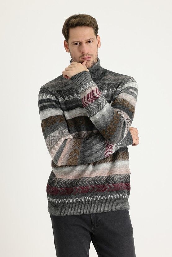 Kiğılı Шерстяной трикотажный свитер с прожилками среднего размера, стандартный крой