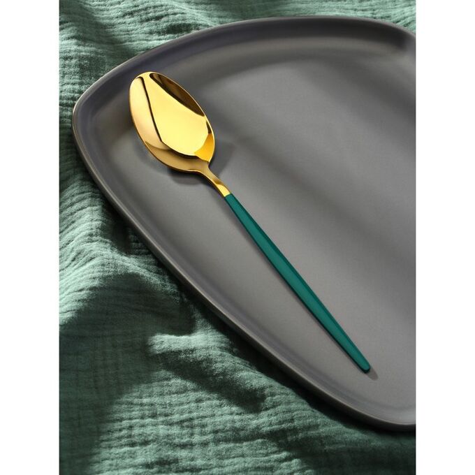 СИМА-ЛЕНД Ложка столовая из нержавеющей стали Magistro «Блинк», 22?4 см, на подвесе, цвет золотой, зеленая ручка