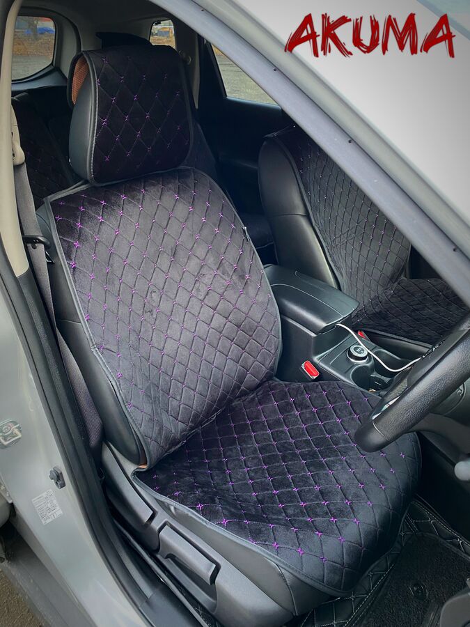 Akuma Накидки на сиденья премиум Алькантара полный комплект черный с фиолетовой строчкой