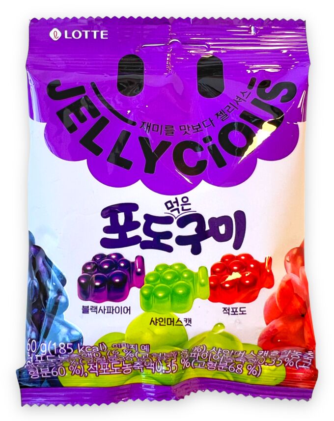 Lotte Мармелад жевательный &quot;JELLYCIOUS MIX GRAPE&quot; вкус трёх видов винограда 60г, 1/8/32
