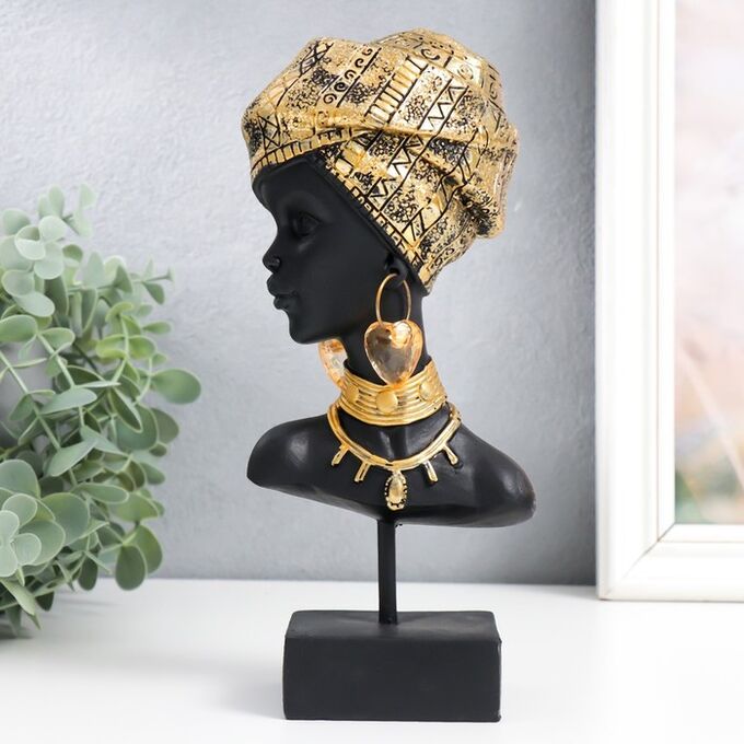 СИМА-ЛЕНД Сувенир полистоун бюст &quot;Африканка в золотом платке&quot; 23,5х10х7 см