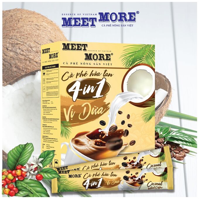 MEET MORE COFFEE РАСТВОРИМЫЙ кофе 4в1 со вкусом кокоса Meet More 15 стиков*18гр