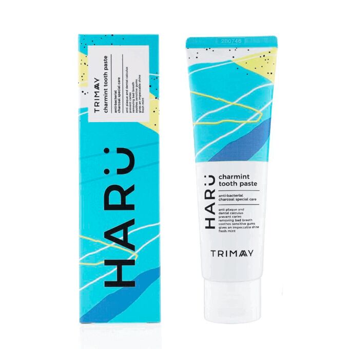 Восстанавливающая зубная паста с фукоиданом и древесным углем Trimay HARU Charmint Toothpaste