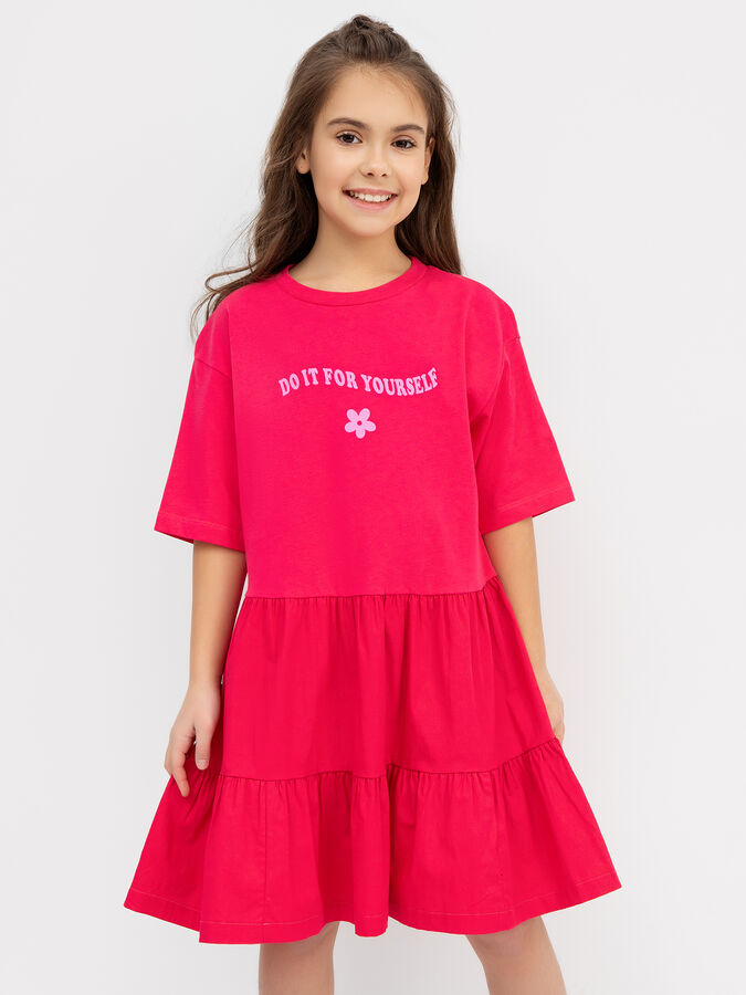 Mark Formelle Многоярусное платье силуэта оверсайз малинового цвета для девочек