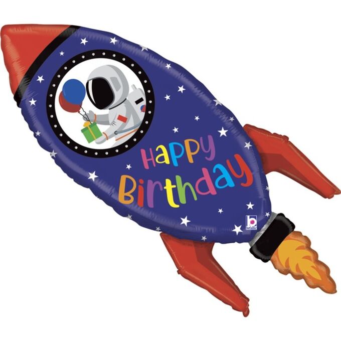 GRABO Шар фольгированный 40&#039;&#039; «С днём рождения! Космическая ракета», фигура, 1 шт.