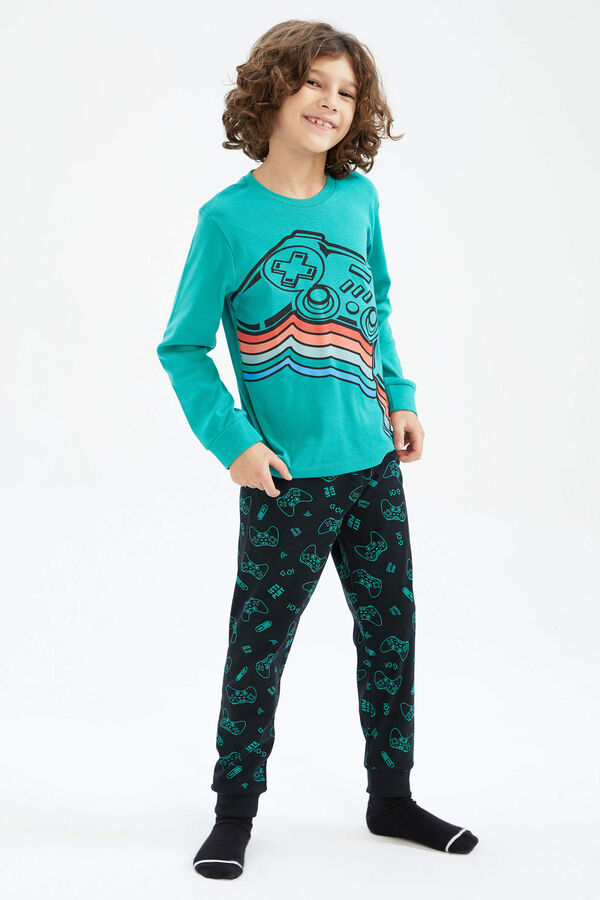 DEFACTO Пижамный комплект с длинными рукавами и принтом для мальчиков