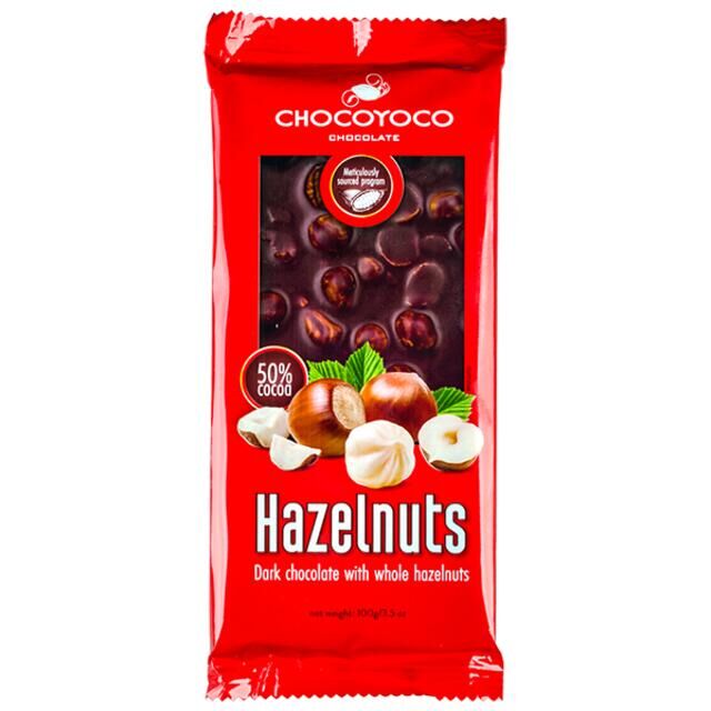 Шоколад CHOCOYOCO Dark 50% WHOLE HAZELNUTS 100 г