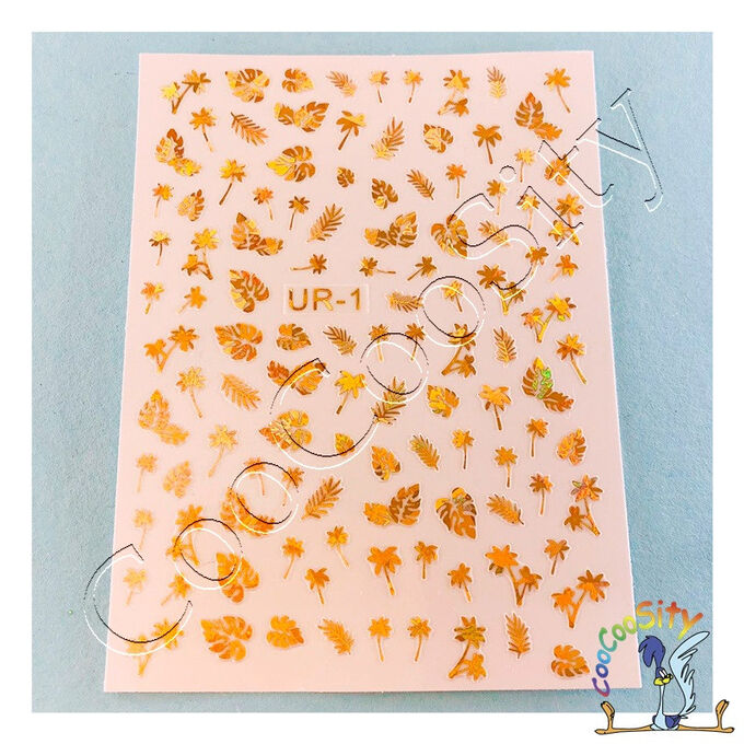NAIL STICKERS Наклейки для ногтей 3D, Листья Золото 10,5х8 см UR-1