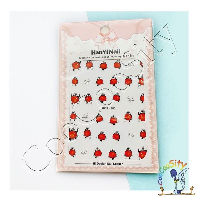 NAIL STICKERS Наклейки для ногтей 3D, Снегири  12,5х7,5 см