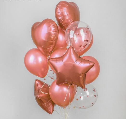 Страна карнавалия Букет из шаров «Хром», фольга, латекс, с конфетти, набор 14 шт., цвет розовое золото