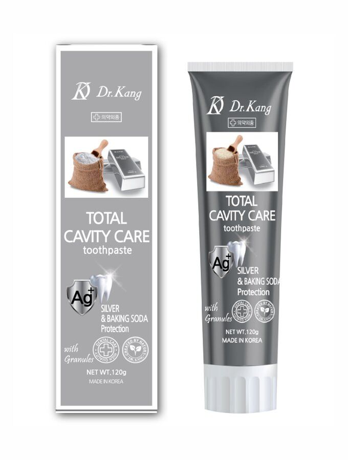 Зубная паста с серебром и содой Dr.Kang TOTAL CAVITY CARE SILVER &amp; BAKING SODA для осветления эмали зубов Ментол 120г