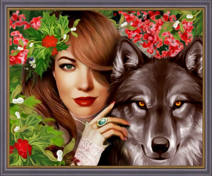 Алмазная мозаика Девушка и волк
