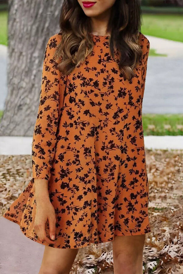 VitoRicci Оранжевое платье с длинным рукавом и круглым вырезом