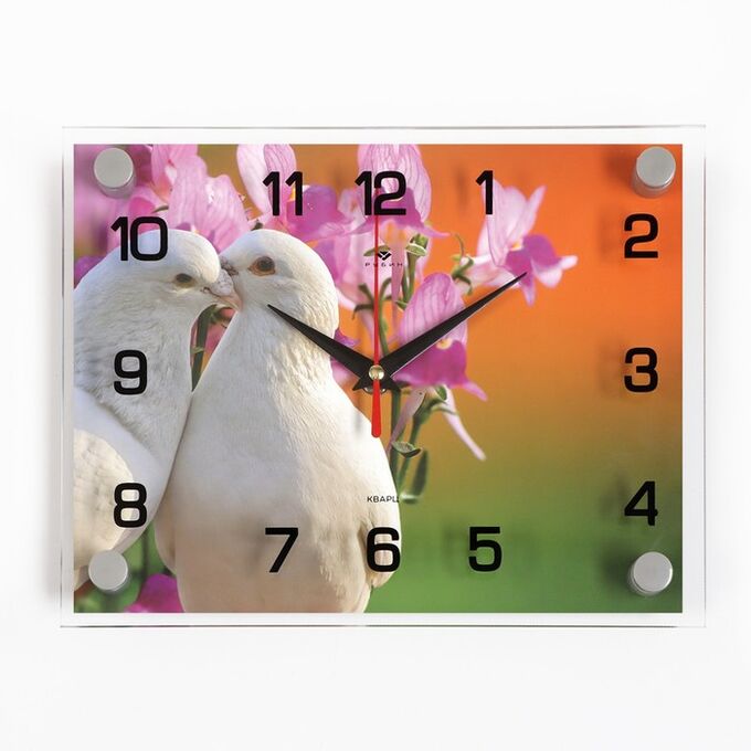 Рубин Часы настенные, серия: Животный мир, &quot;Белые голуби&quot;, плавный ход, 20 х 26 см