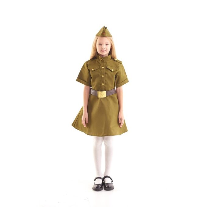 Страна карнавалия Платье военное для девочки, пилотка, ремень, 3-5 лет рост 104-116 см