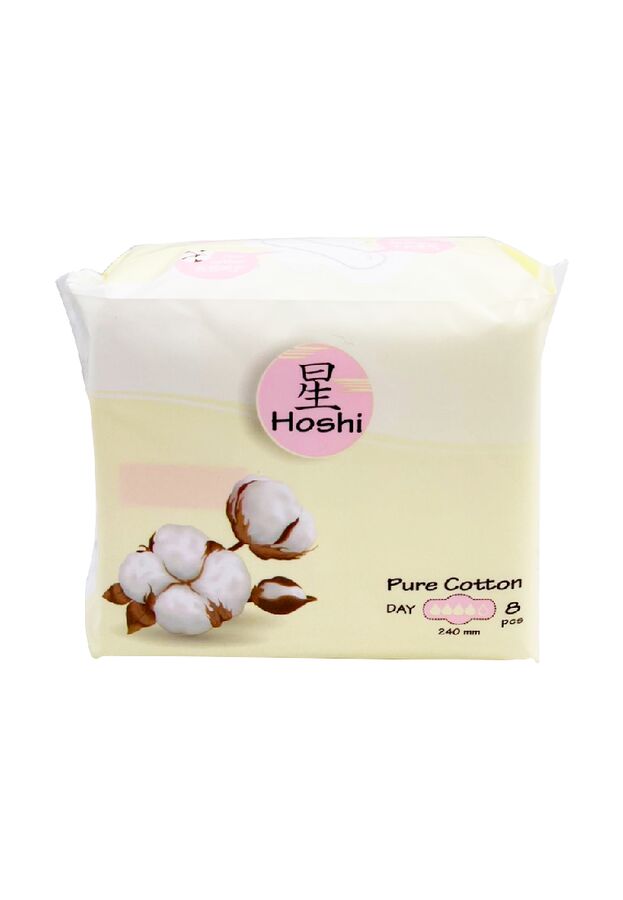 CN/ HOSHI Pure Cotton Прокладки гигиенические д/критич,дней  дневные Day Use (240мм), 8шт